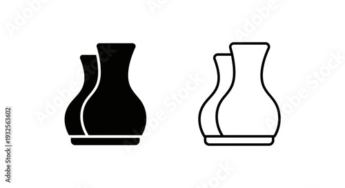 Set of Two Black and Outline Vector Icons Depicting Traditional Japanese Sake Bottles or Flasks, Ideal for Cultural Menus, Restaurant Websites, or Beverage-Related Graphic Design Projects