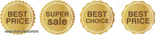 Golden badges for best price, super sale, and best choice