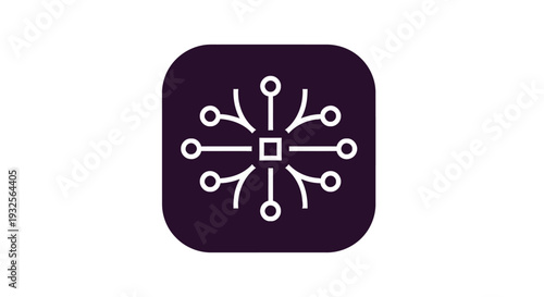 Abstract network connection symbol with central square and radiating lines.