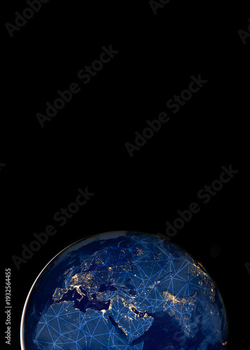 Global network over Earth night view with copyspace. Elements of this image furnished by NASA.