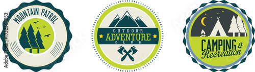 Outdoor adventure badges for camping and hiking