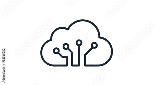 Cloud Computing Technology Icon with Circuit Board Elements.