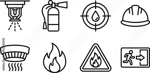 Fire safety icons set vector illustration, flat design graphics