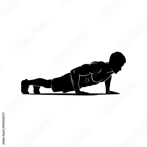 Silhouette of a man doing push-ups on a white background