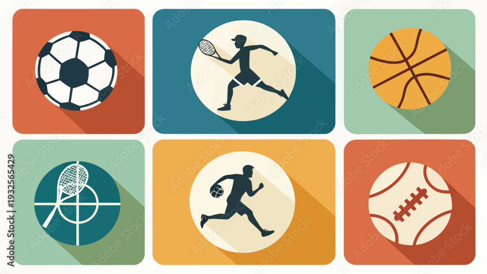 Fototapeta premium Vibrant sports icons for dynamic design projects and presentations