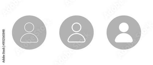 User profile icon set. Default avatar symbol in gray circle