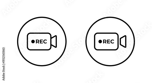 Camera rec outline icon in circular line. Video recording symbol. Live record sign