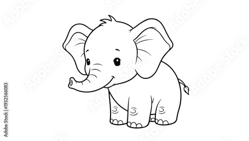 Cute Baby Elephant Cartoon Line Art Illustration