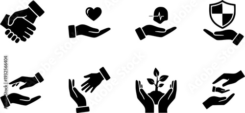 Care Oriented Icons Symbolizing Human Cooperation Health Safety Environmental Protection Growth And Global Community Support Initiatives