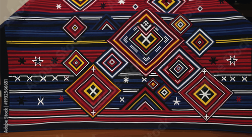 Wallpaper Mural Traditional Yakan Seamless Pattern Featuring Authentic Filipino Tribal Geometric Diamond Motifs and Intricate Weaving Textures in Vibrant Red and Blue Colors for Ethnic Cultural Textile Backdrops Torontodigital.ca