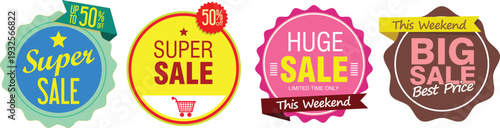 Colorful sale stickers on a white background