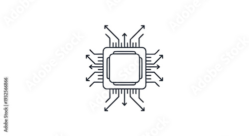 Central Processing Unit Microchip Icon with Outgoing Arrows.