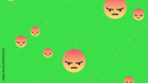 Angry face emoji animation floating on green screen background for video editing