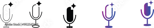 Microphone Magic Icon – Audio Recording Clean Vector ,Generative, generated AI logo gradient. AI voice or smart microphone icon sparkle stars symbol ,