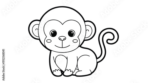 Cute Baby Monkey Coloring Page Vector Illustration