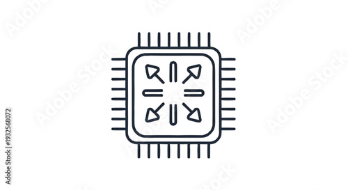Central Processing Unit Microchip with Arrows Indicating Data Flow.