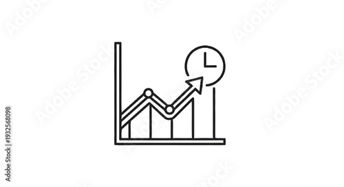 Business Growth Chart with Time Clock Icon.