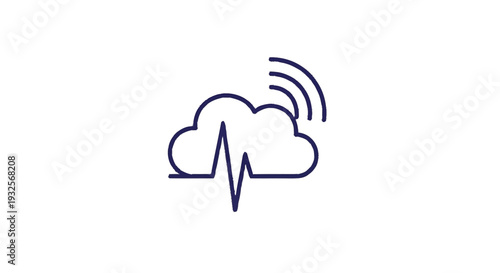 Cloud computing with heartbeat and signal waves icon.