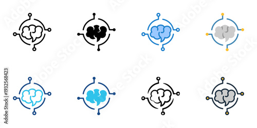 Mind mapping icons set multiple style collection. Editable stroke 
