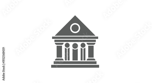 Classic Building Facade with Columns and Pediment Icon.