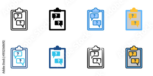Guided questions icons set multiple style collection. Editable stroke 
