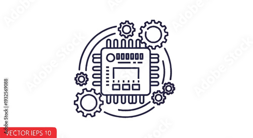 Central Processing Unit Microchip with Gears and Circuits.