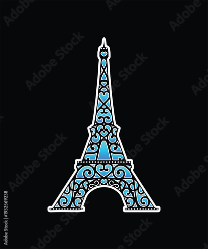 Eiffel Tower Paris France Line Art T-shirt Design, Famous Landmark Cityscape Vector Illustration