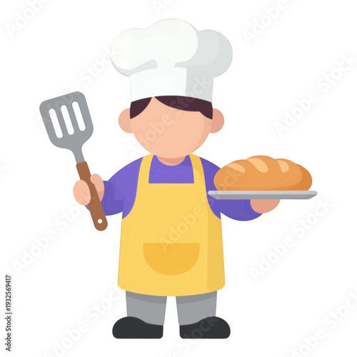 Chef Holding Bread And Spatula Vector Icon