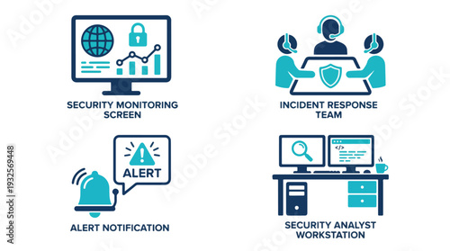 Network Security Icons Representing Zones, VLAN Separation, Perimeter and and Isolation