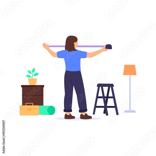 Space Measurement, Taking accurate measurements for furniture and layout, Flat vector character illustration