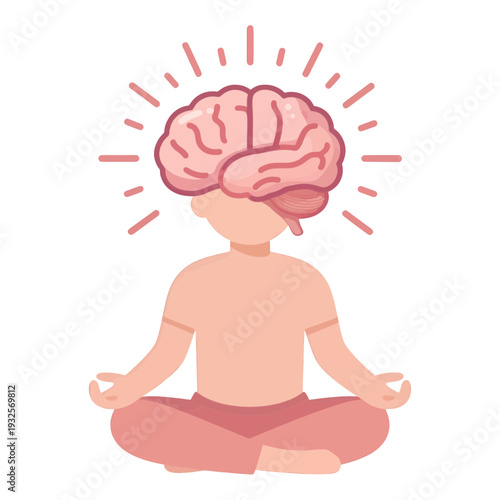 Meditating Person With Glowing Brain Vector Icon