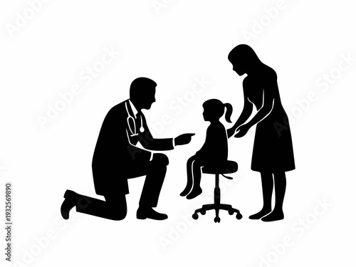 Pediatrician examining a little girl with mother in clinic silhouette