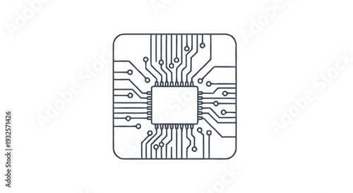 Close-up illustration of a microchip with intricate circuitry and pins.
