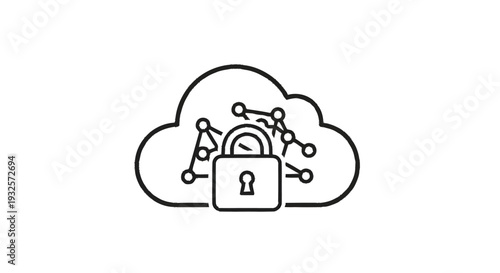Cloud Security Icon with Padlock and Network Connections.