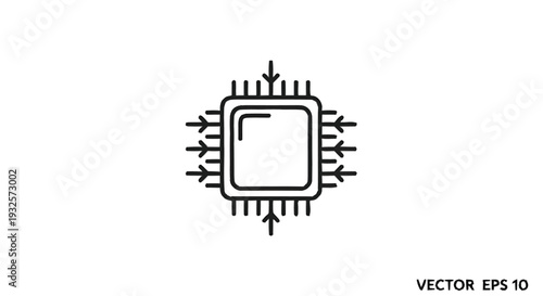 Central Processing Unit Icon with Incoming Arrows.