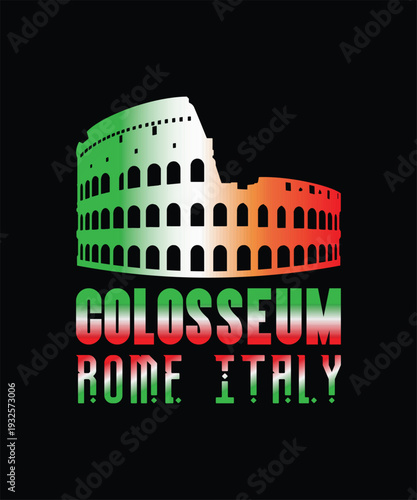 Colosseum Rome Italy Gradient Line Art T-shirt Design, Famous Landmark Cityscape Vector Illustration