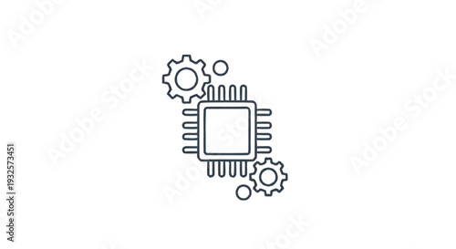 Central Processing Unit With Gears and Circles Icon.