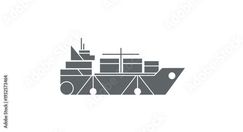Cargo Ship Illustration with Shipping Containers.