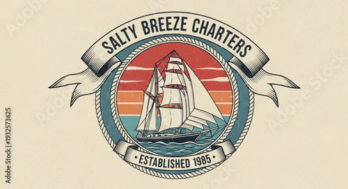 Salty Breeze Charters Logo - A Nautical Emblem of Sailing and Adventure.