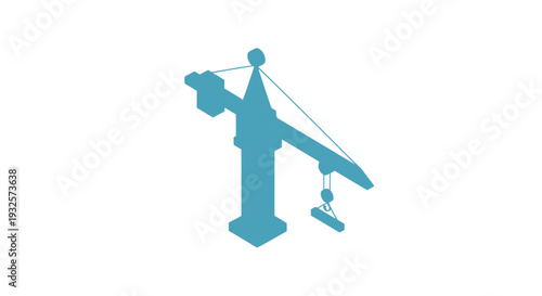 Blue Construction Crane Lifting Heavy Load Isometric View.
