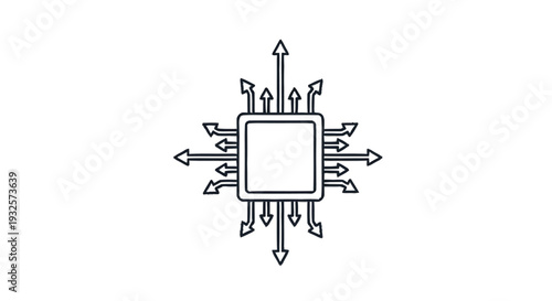 Central Processing Unit Icon with Outgoing Arrows.