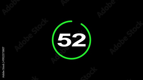 57 second Countdown timer. Minimal countdown 57 timer animation from 57 to 0 seconds. on black screen. Circle countdown timer thirty seconds animation.High quality 4K video.