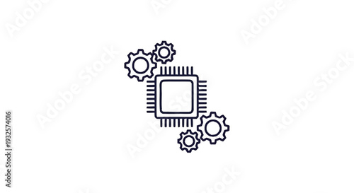 Central Processing Unit with Gears Icon Representing Technology and Engineering.