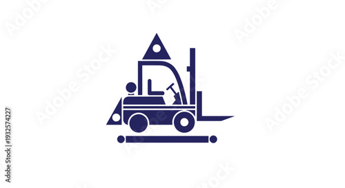 Blue Forklift Truck Icon on White Background.