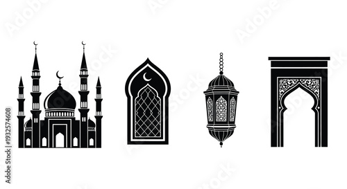 Islamic architectural elements mosques arches and a decorative lantern
