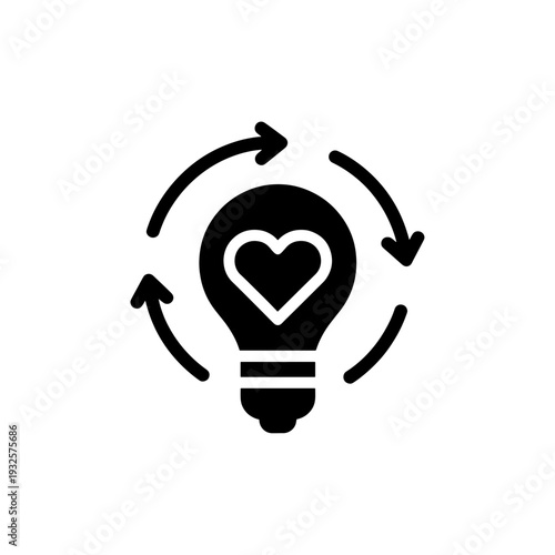 Light bulb icon with heart symbol representing creative idea and care concept vector illustration