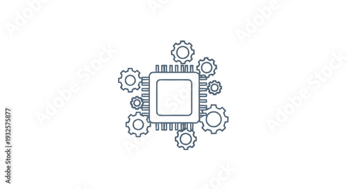 Central Processing Unit with Surrounding Gears Illustration.