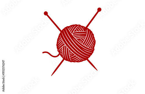 Organic Ball of Yarn and Knitting Needles Silhouette, Cozy DIY Craft Vector Sticker, Handmade Hobby and Wool Illustration
