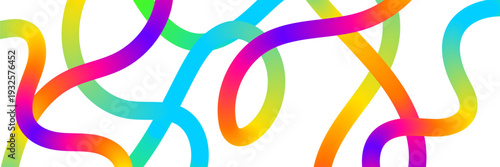 Gradient Line Shapes with doodle inspired squiggle and spiral pattern in bright rainbow palette. Vector illustration for child friendly poster, modern music backgrounds and creative design element