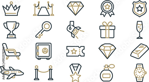 Luxury and success vector icons collection featuring wealth, reward, and exclusive lifestyle symbols.